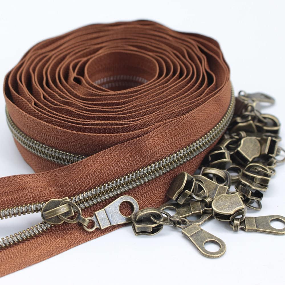 MebuZip 9 m bronzefarbene endlos Reissverschluss Meterware Reissverschluss Nylon 6mm-Spirale + 25 No