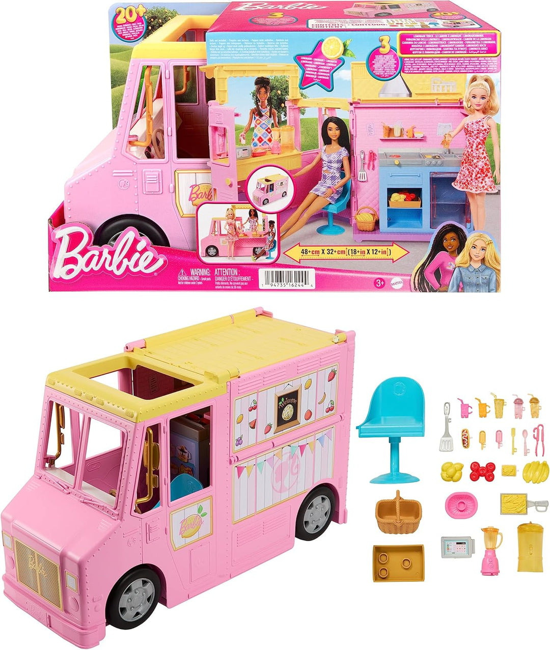 BARBIE Limonadenmobil - Süsser Truck mit Zubereitungsbereich und Essplatz, umwandelbar für heisse So