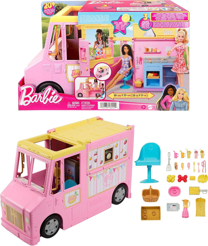 BARBIE Limonadenmobil - Süsser Truck mit Zubereitungsbereich und Essplatz, umwandelbar für heisse So