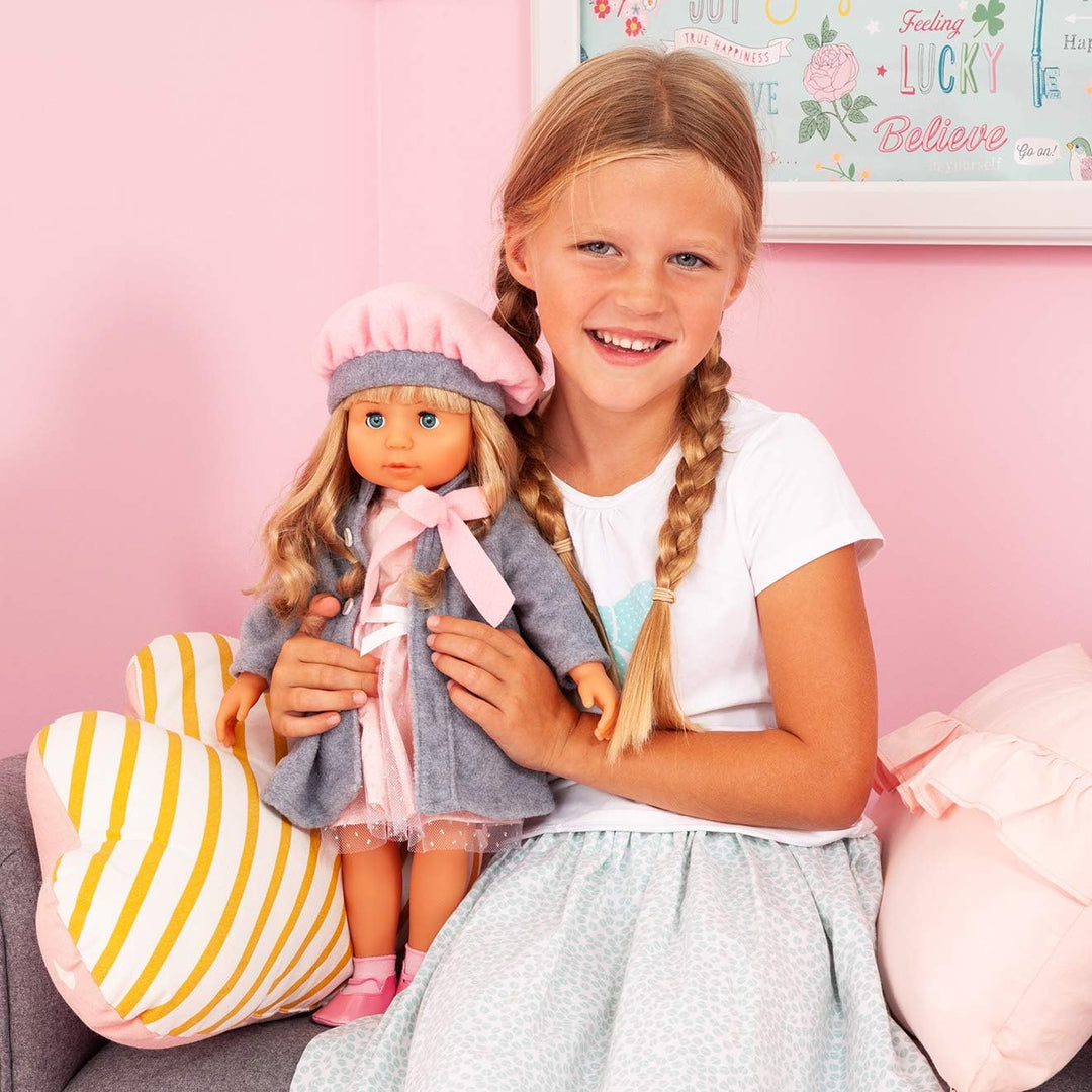 Bayer Design 94635AX Funktionspuppe Charlene mit Haaren und Schlafaugen, spricht und singt 90 Sätze,