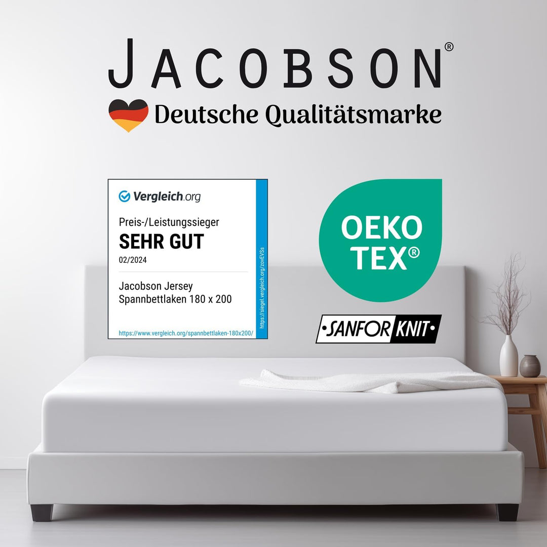 Jacobson Jersey Spannbettlaken Spannbetttuch Baumwolle Bettlaken (180x200-200x200 cm, Anthrazit) 180