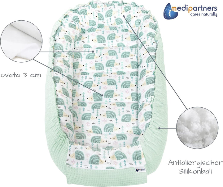 Medi Partners Babynest Kuschelnest Babynestchen 100% Baumwolle Waffle Nestchen Reisebett für Babys S