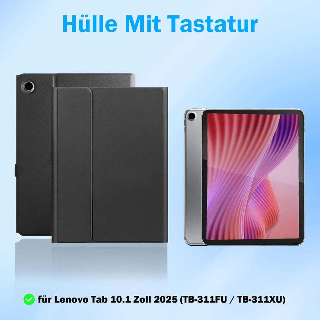 Tastatur Hülle für Lenovo Tab 10.1 Zoll 2025, Bluetooth Magnetisch Abnehmbarer QWERTZ Keyboard für L