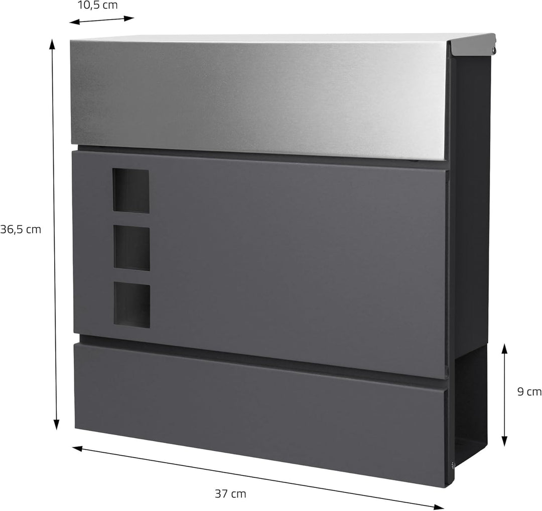 ECD Germany Standbriefkasten mit Zeitungsfach, Design Briefkasten mit Pfosten, Standfuss freistehend