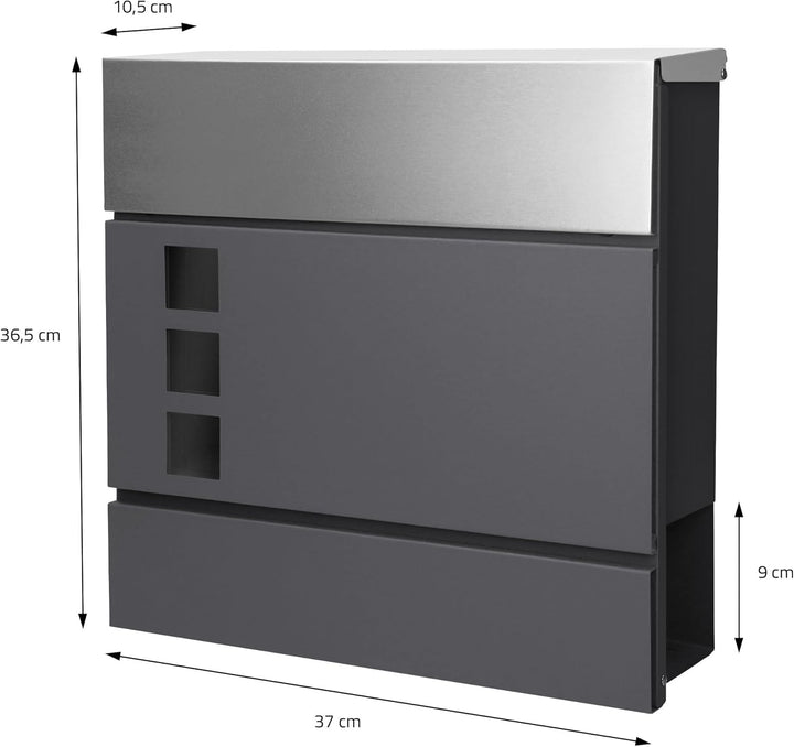 ECD Germany Standbriefkasten mit Zeitungsfach, Design Briefkasten mit Pfosten, Standfuss freistehend