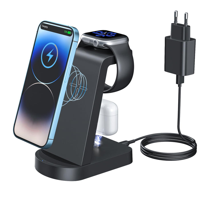 Kabellose Ladestation,Wireless Charger 3 in 1 induktive Kabelloses Ladegerät mit 18W Adapter,kompati