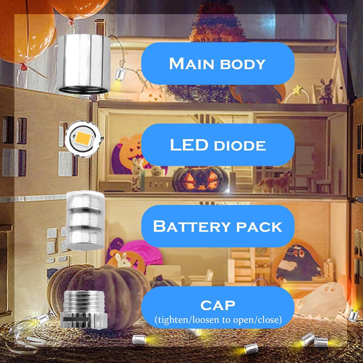 Mini LED Licht, 20 Stück Micro LED Licht, Puppenhaus Beleuchtung mit 20 Kleber, Kleine Lichter mit B