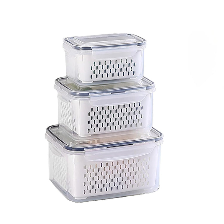 Kongming Kühlschrank Organizer Frischhalteboxen Set mit Deckel und Trennbar Sieb, 3 Stück Frischhalt