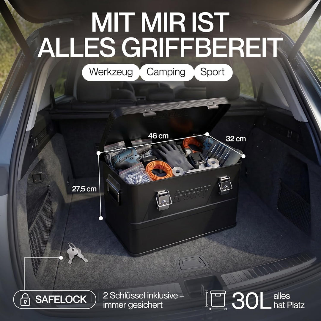 Trucky Aluminium Box mit Deckel Schwarz Alu Kiste Box Alukiste 30 Liter Transportbox Metallbox Alu A
