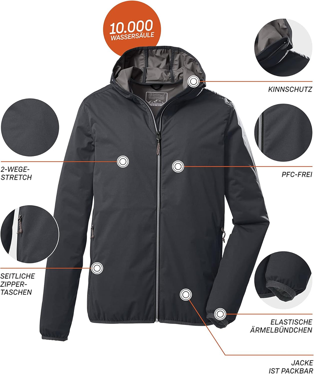 Killtec Herren Kos 60 Mn Jckt 2-Lagen Fuktionsjacke/Outdoorjacke mit Kapuze, packbar S Schwarz, S Sc