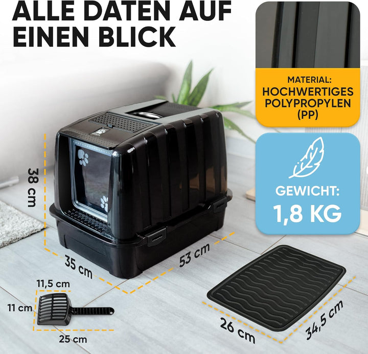 CROPLAS Katzenklo mit Deckel und Aktivkohlefilter + [ Katzenklo Matte ] + [ Katzenklo Schaufel ] - K