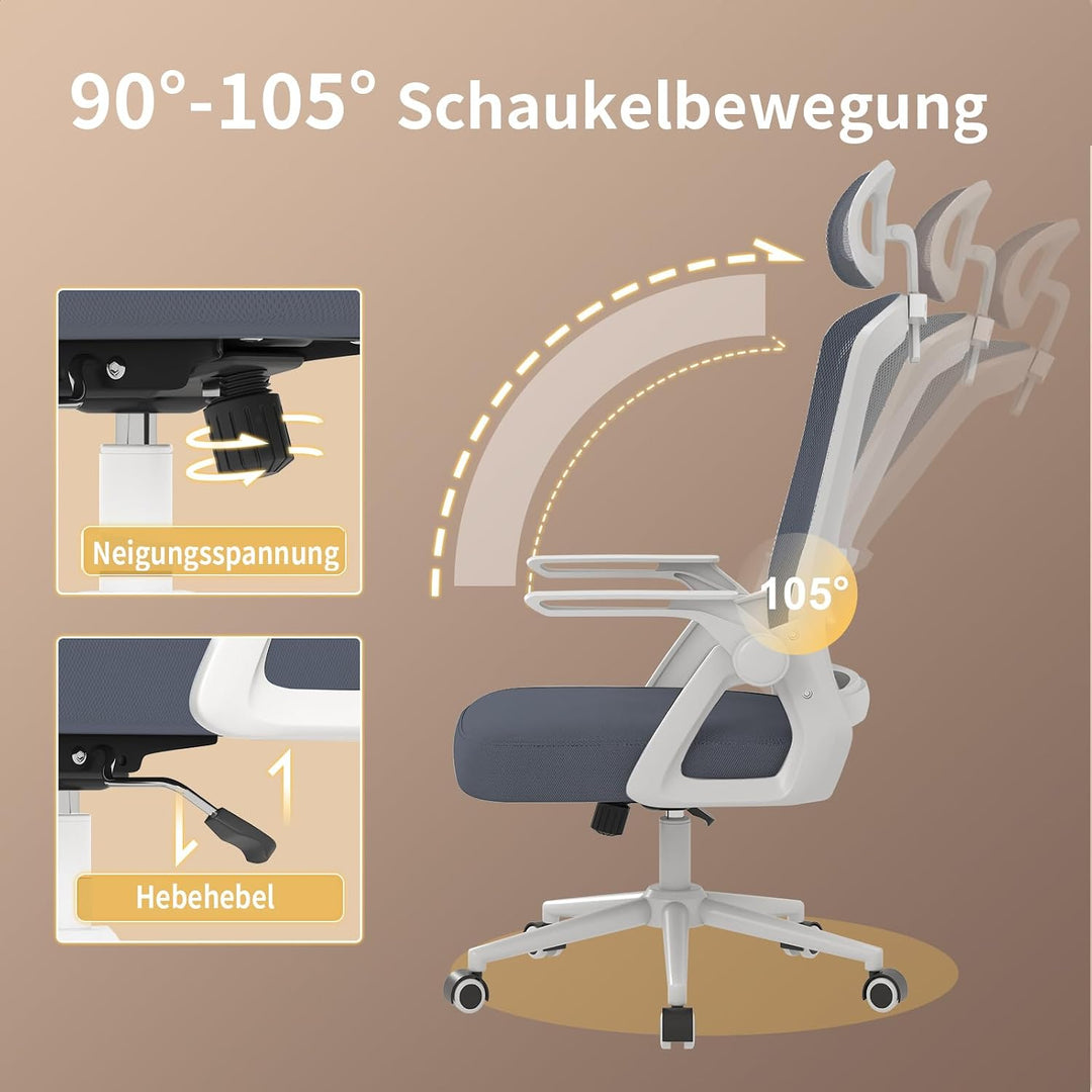 naspaluro Ergonomischer Bürostuhl, Schreibtischstuhl für Homeoffice | Mit Lordosenstütze &amp; verstellb