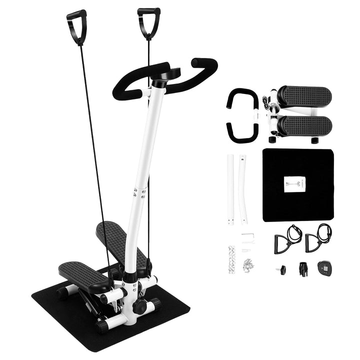Fitness Stepper für Zuhause | Mini Stepper (Lenker, Matte & Widerstandsbänder) | Einstellbarer Stehe