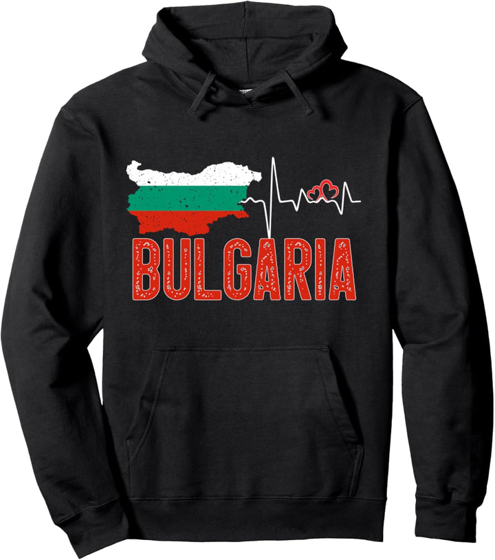 Bulgaria Flag Map Heartbeat Design for Bulgarian Pride Pullover Hoodie