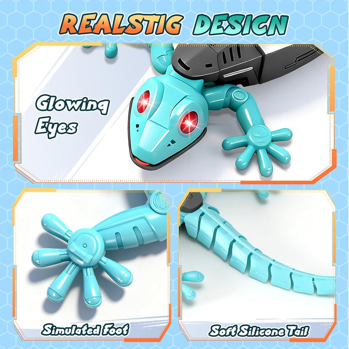 Wandkletternder Gecko Ferngesteuerter Spielzeug für Kinder – Wiederaufladbarer RC Klettergecko mit L