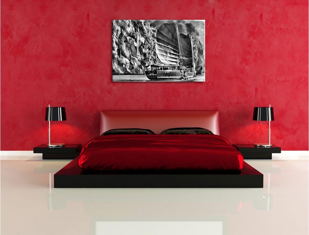 Pixxprint Segelschiff im Sonnenuntergang 100x70cm Leinwandbild Wandbild Kunstdruck, 100x70