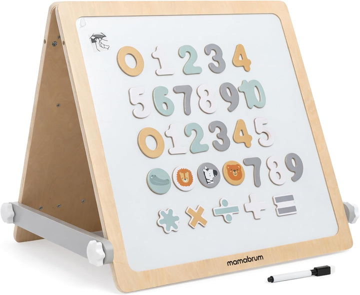 mamabrum Doppelseitige Holz Lerntafel 2in1 für Kinder, Montessori Spielzeug mit Magnettafel und Sens