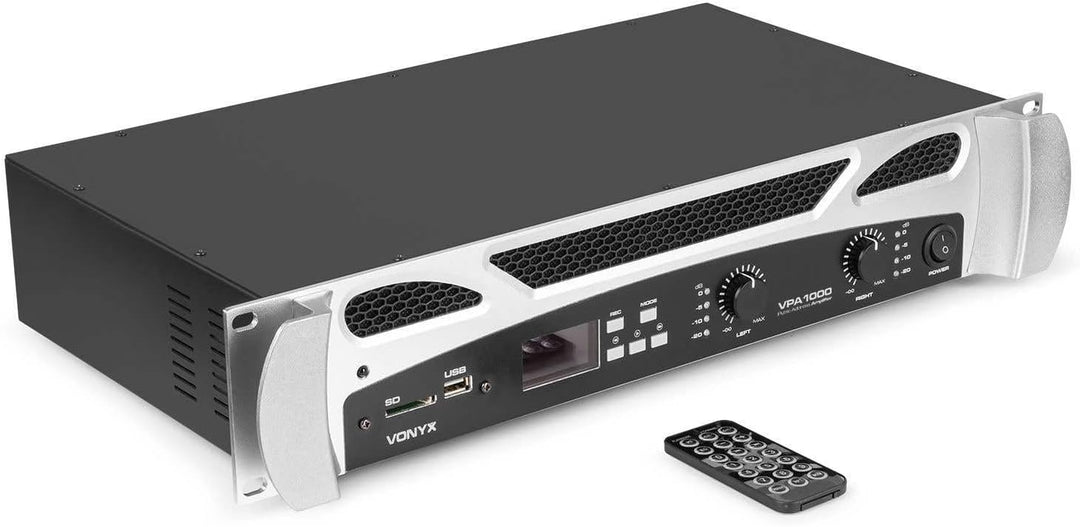 Vonyx VPA1000 PA Verstärker Endstufe 1000 Watt Leistungsverstärker 2 x 500 W mit Bluetooth, MP3-Play