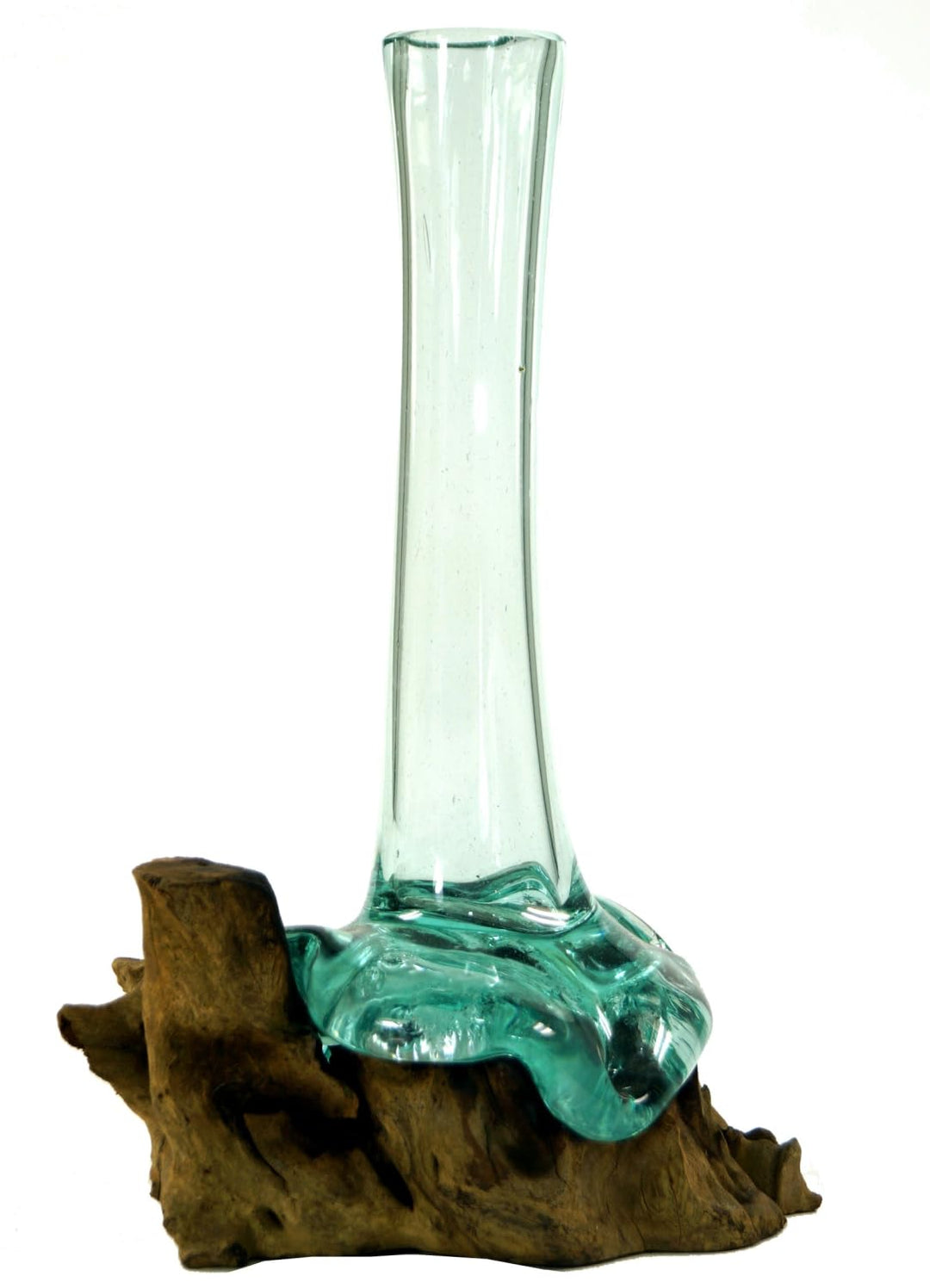 GURU SHOP Vase aus Recycelingglas, Glasvase Wurzelholz - M10 30cm, Braun, 30x10x10 cm, Vasen & Blume