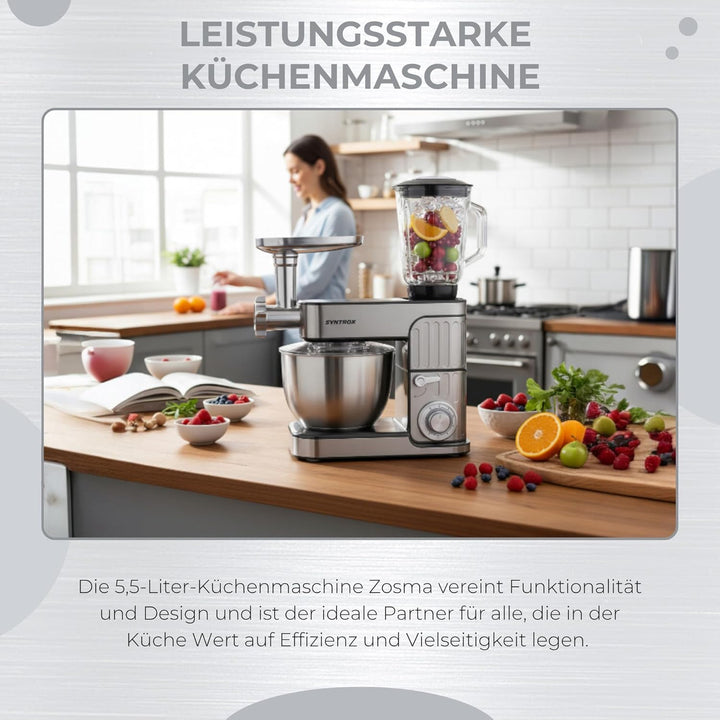 Syntrox Germany Küchenmaschine Zosma Fleischwolf & Mixer, Vielseitige Küchenmaschine, Platzsparende