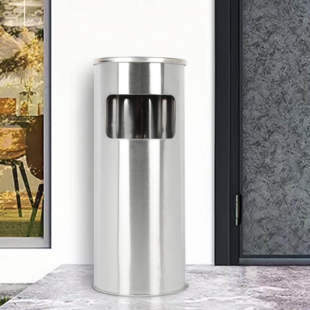 Mülleimer aus Edelstahl, 30 l, Mülleimer für Küche, Standaschenbecher für den Aussenbereich, mit Mül