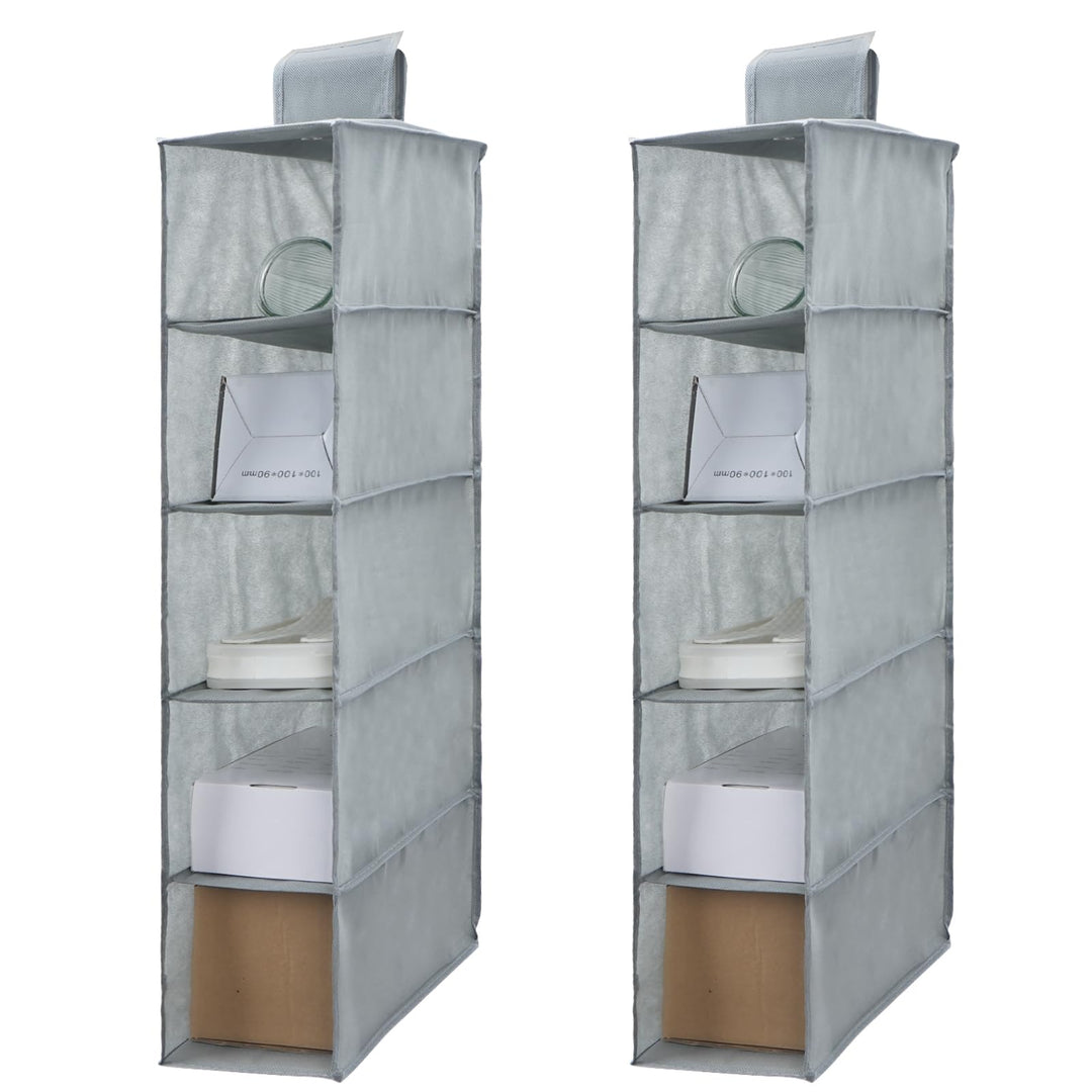 2 Stück Hängeregal Stoff mit 5 Fächer, Zusammenklappbar Hängeaufbewahrun, Kleiderschrank Organizer,