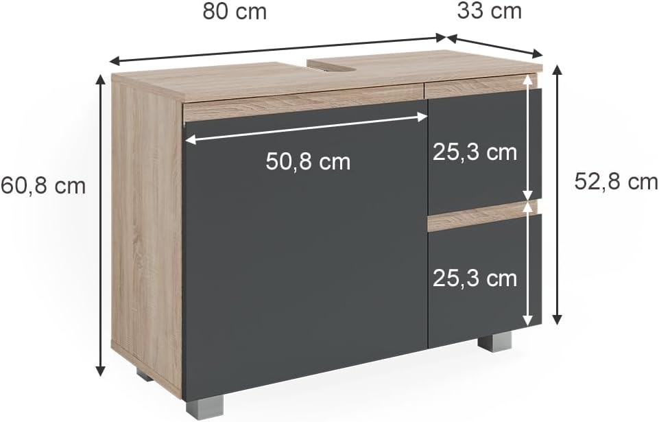 Vicco Waschbeckenunterschrank J-Shape, Sonoma/Anthrazit, 80 x 60.8 cm, Sonoma