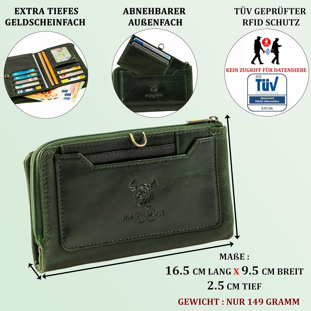 MATADOR |Puebla| Leder Portemonnaie Damen Mittelgross mit edler Geschenkverpackung | Edle Leder Geld