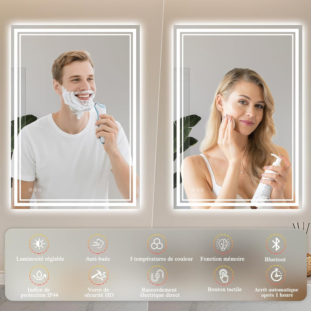 Badspiegel-mit-Beleuchtung 80x60 - LED Badezimmerspiegel mit Bluetooth - Badezimmer Spiegel mit Bele