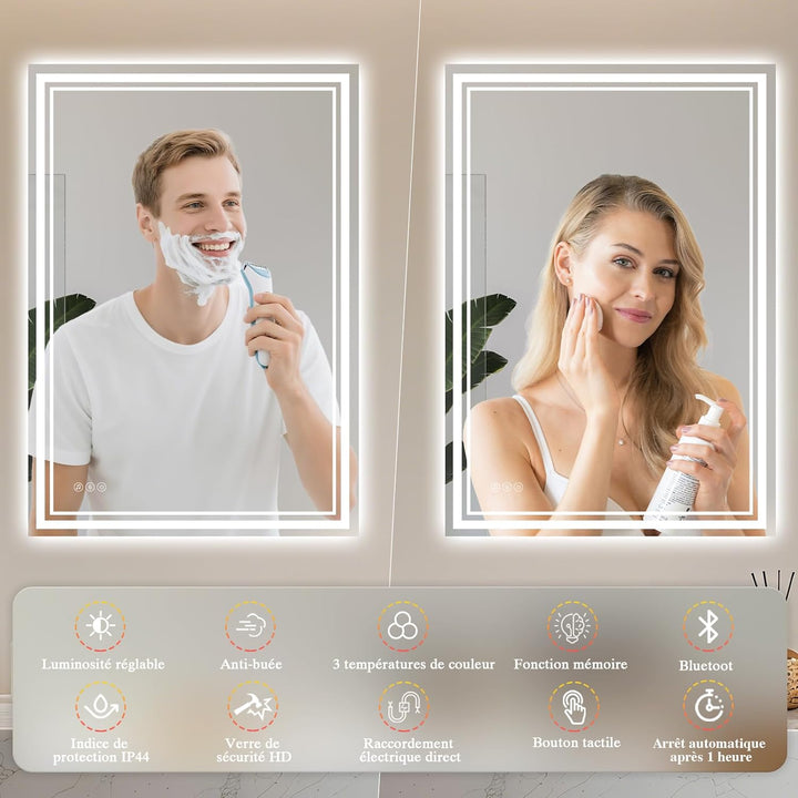 Badspiegel-mit-Beleuchtung 80x60 - LED Badezimmerspiegel mit Bluetooth - Badezimmer Spiegel mit Bele