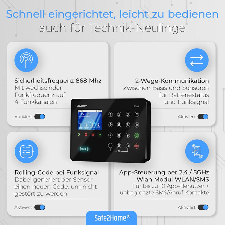Safe2Home® Funk Alarmanlagen Set SP310 Profi - Sabotageschutz Rolling Code - wechselnde Frequenz – T