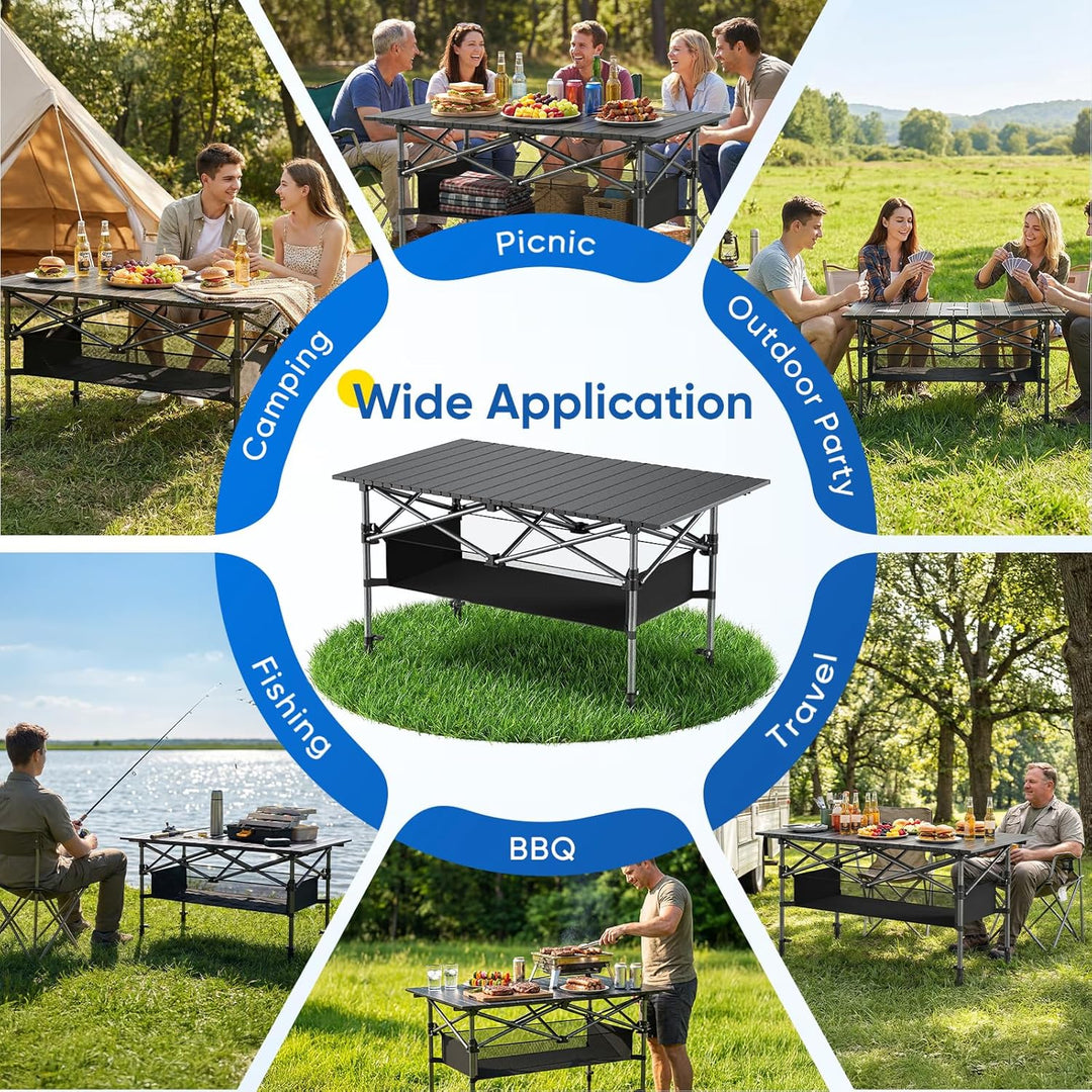 Campingtisch Klappbar 95x55x55cm Klapptisch Höhenverstellbar, Aluminium Tischplatte Aufrollbar, bis