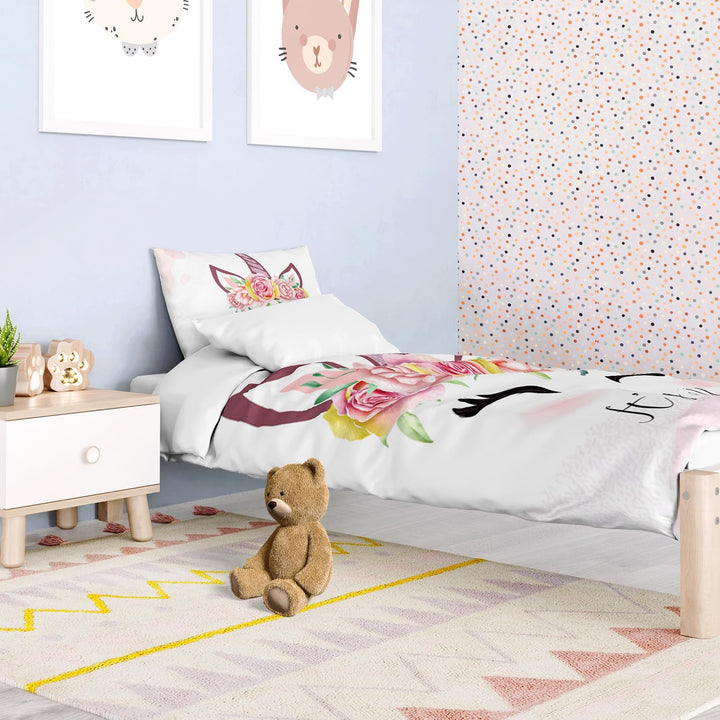 DJDEA Kinderbettwäsche Einhorn 100x135 cm, Weich Mikrofaser Mädchen Bettwäsche, 2tlg Baby Bettwäsche