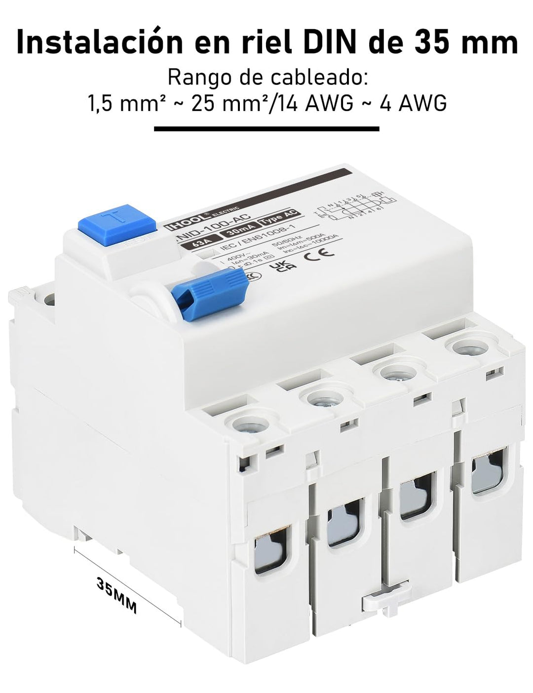 DIHOOL RCD Typ AC fi schutzschalter Fehlerstromschutzschalter FI-Schalter DIN Hutschiene 4-polig 63A