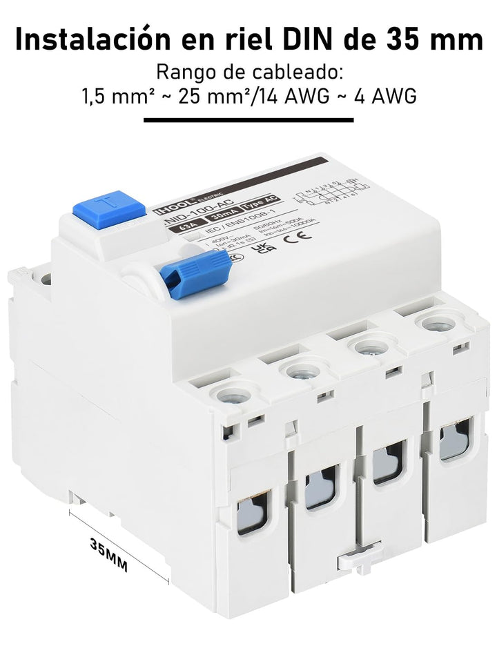 DIHOOL RCD Typ AC fi schutzschalter Fehlerstromschutzschalter FI-Schalter DIN Hutschiene 4-polig 63A