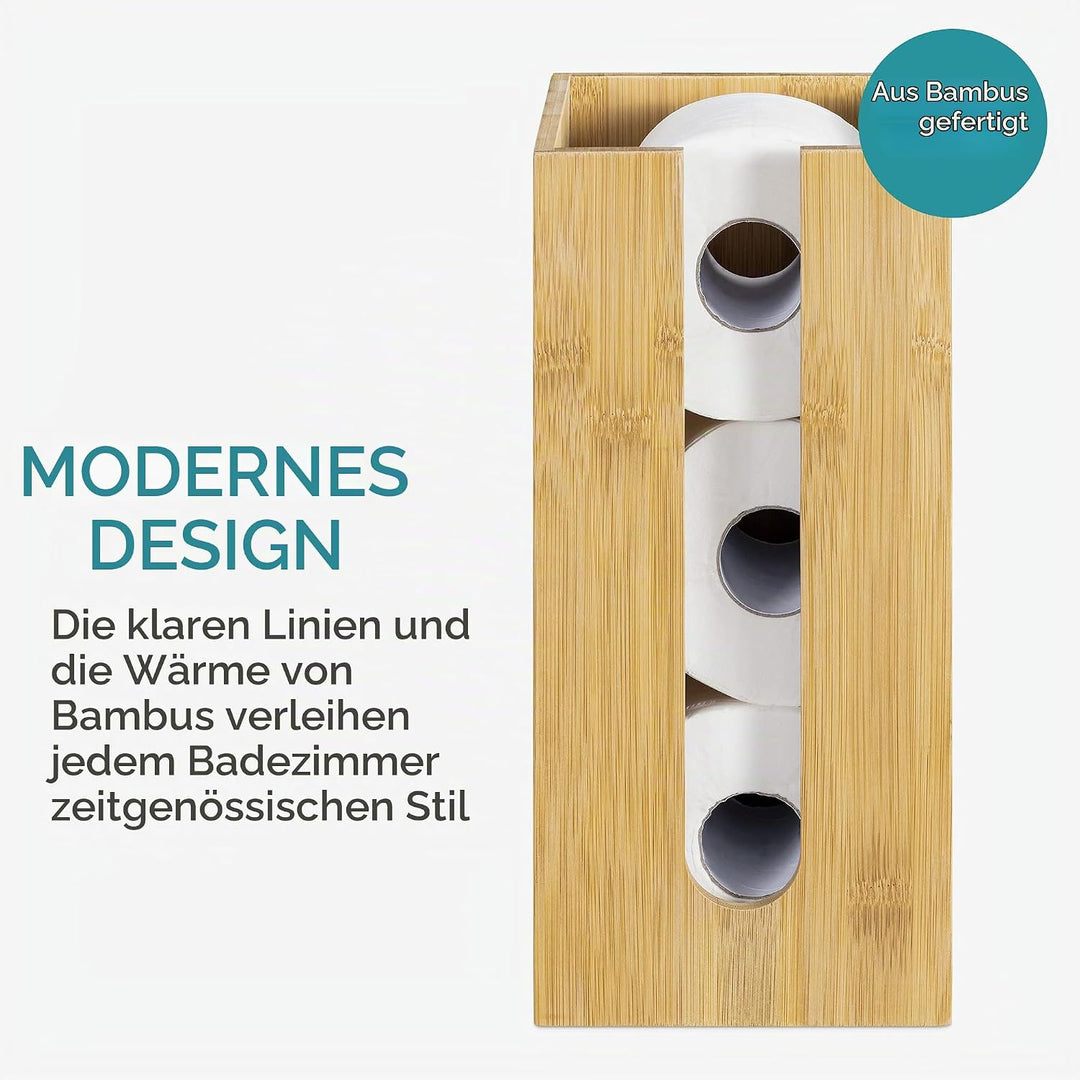 Navaris Bambus Toilettenpapier Rollenhalter - 15x15x33cm Ersatzrollenhalter frei stehend kompakt - B