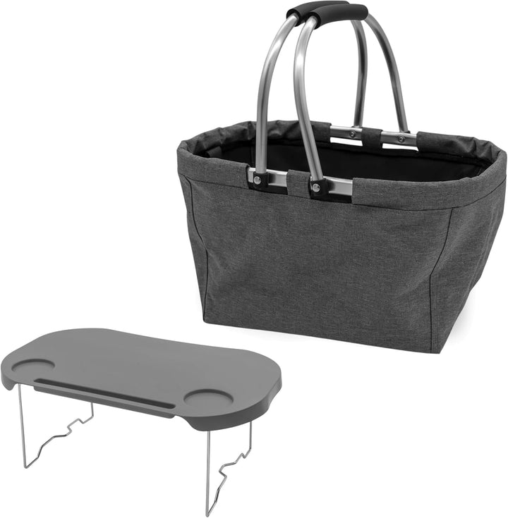Picknickkorb grau klappbar - 42 x 27 cm | mit integriertem Tisch
