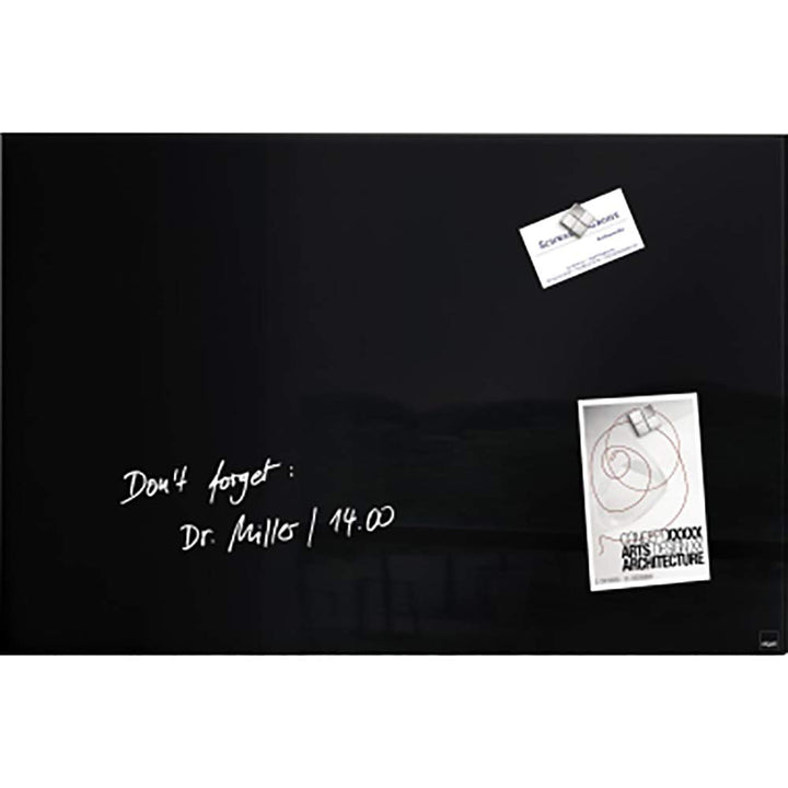 SIGEL GL120 Premium Glas-Magnettafel 60 x 40 cm schwarz hochglänzend, TÜV geprüft, einfache Montage,