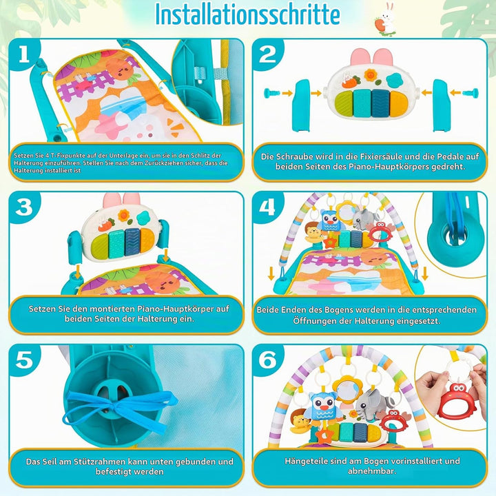 nicknack Spielmatte für Baby mit Klavier, Musik &amp; Lichtern – Spielbogen, Tummy Time Activity Center