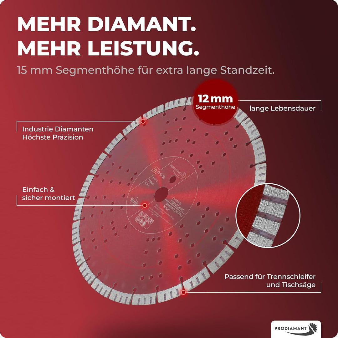 PRODIAMANT Turbo Diamant-Trennscheibe Beton 350mm x 25,4 mm Segmenthöhe 15mm 350/25,4mm, 350/25,4mm