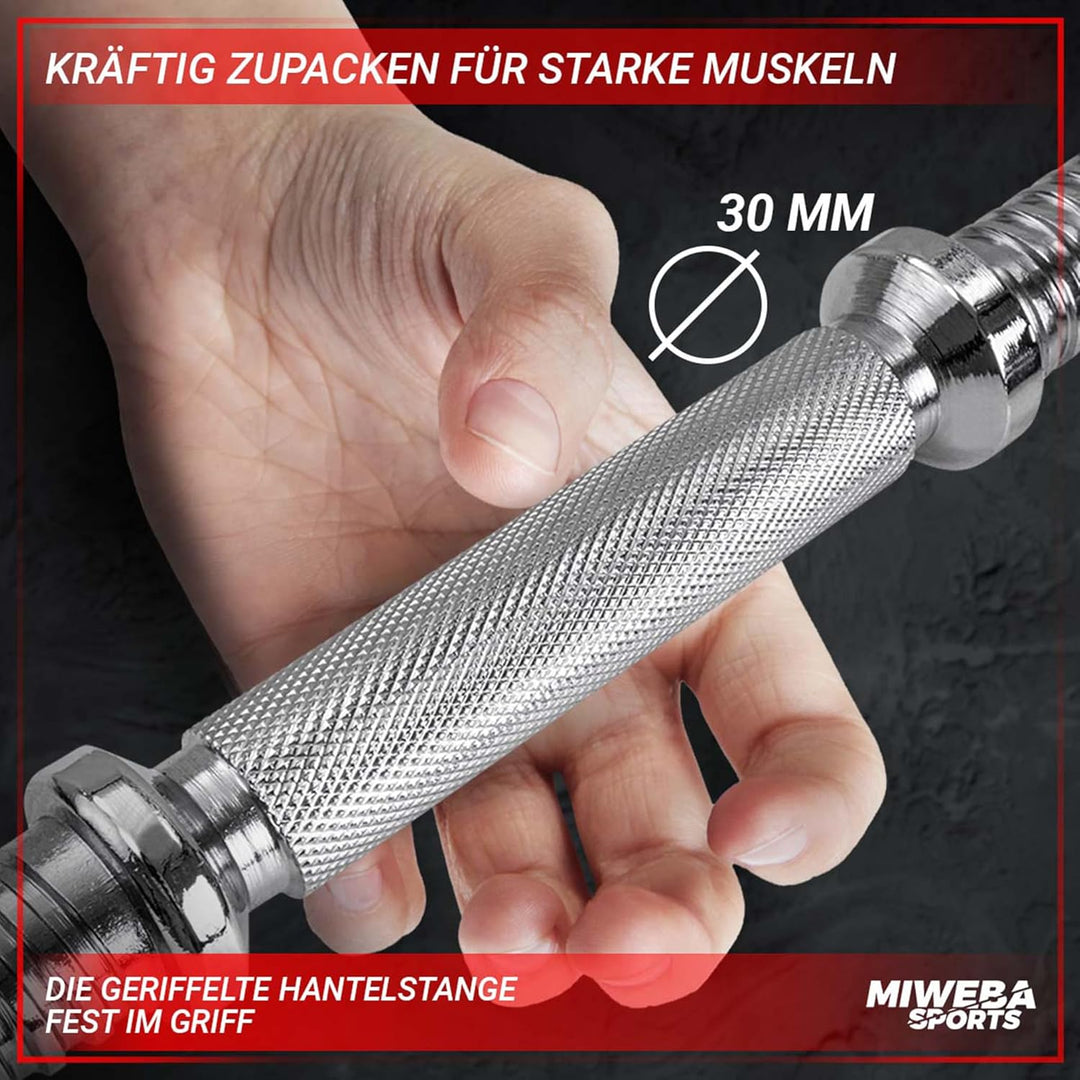Miweba Sports Hantelset MKH110 | 10 kg | 20kg - 𝐏𝐫𝐨𝐟𝐢 Einzelhantel - Hanteln 2er Set - Stange 30mm -
