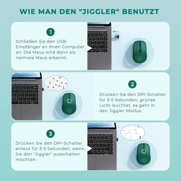 seenda Kabellose Maus mit Jiggler, Wiederaufladbare 2.4G Funkmaus mit Beleuchtung, Leise Wireless Mo