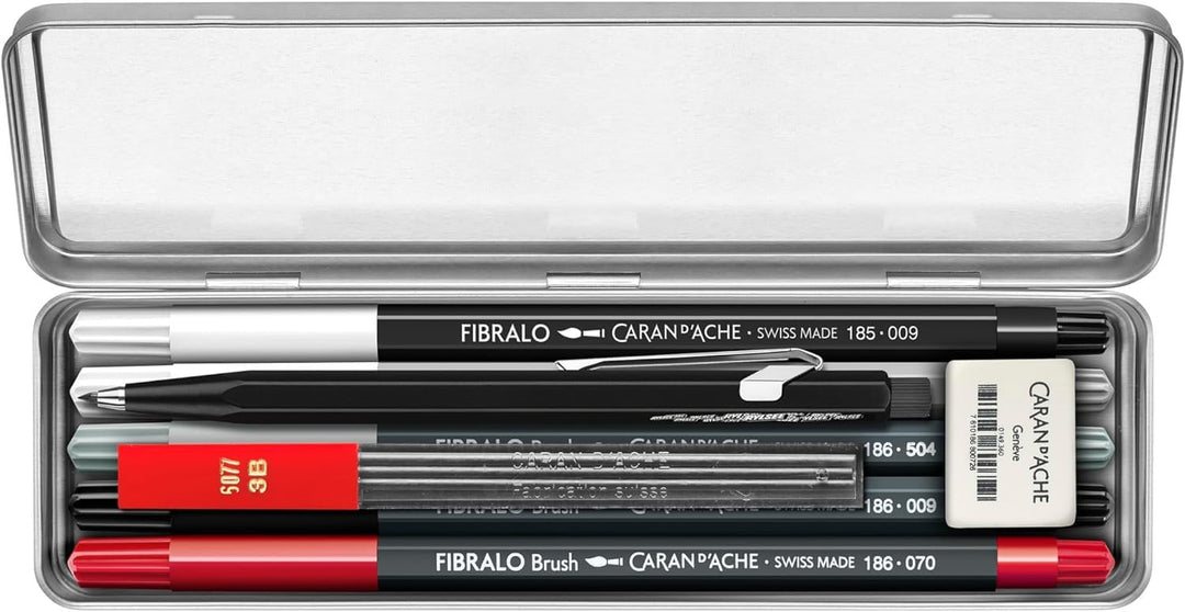 Caran d'Ache RYLSEE Letteringset + 1 Online-Kreativkurs in grauem Metall Etui, 3000.323
