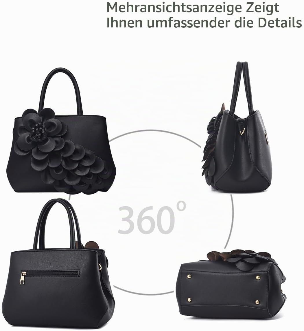 NICOLE &amp; DORIS Umhängetasche Umhängetasche Handtasche Blumenmotiv für Damen Schwarz, Schwarz