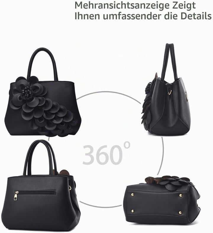 NICOLE &amp; DORIS Umhängetasche Umhängetasche Handtasche Blumenmotiv für Damen Schwarz, Schwarz