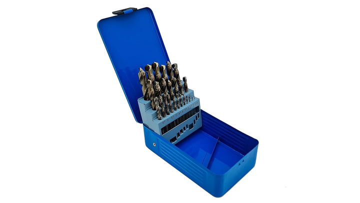 PeTools, 25-tlg. Edelstahl-Bohrer HSS-E (1-13mm) Kobalt Cobalt (Co5) Spiral-Bohrer VA mit Kreuzansch