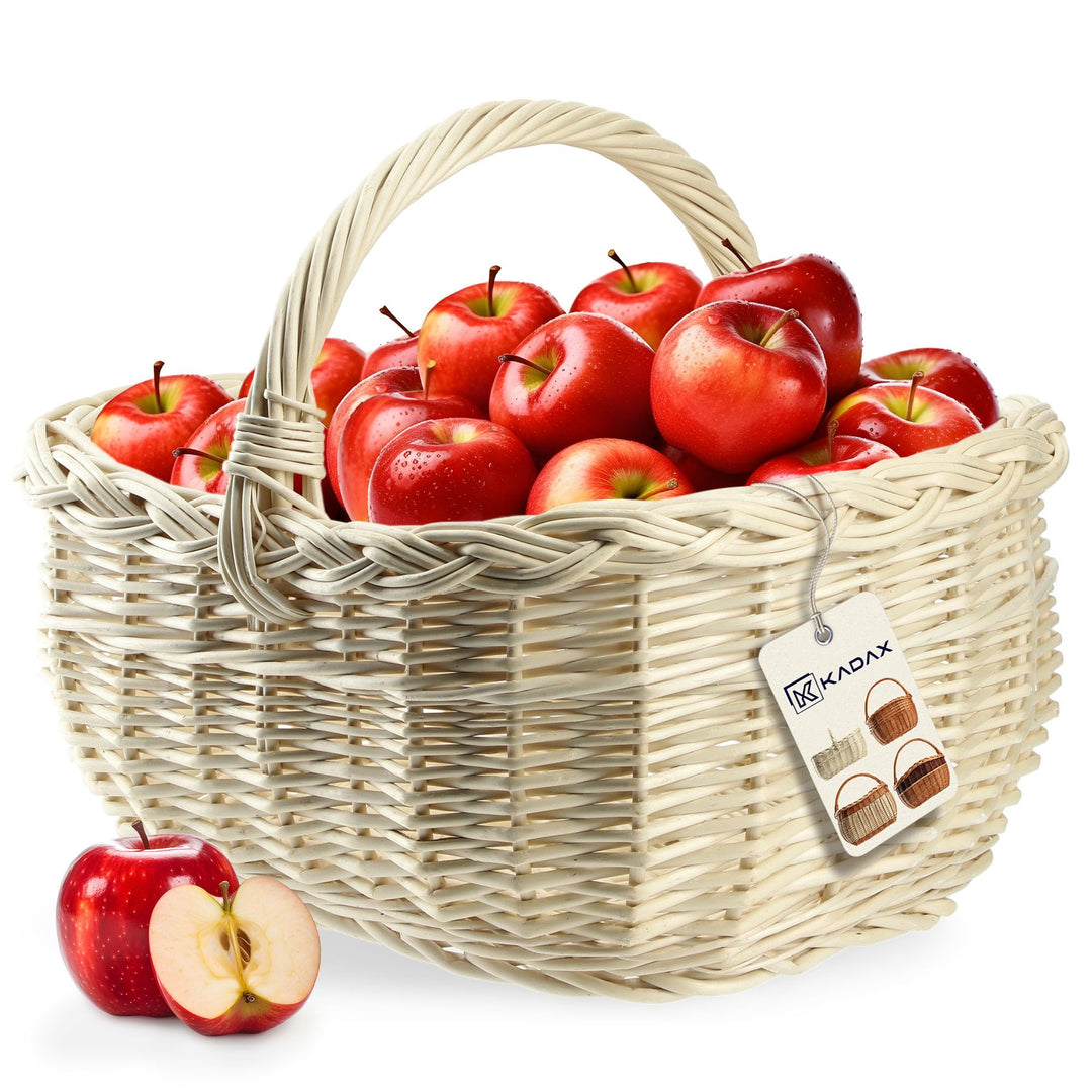 KADAX Weidenkorb für Pilze, Ovaler Korb zum Einkaufen, robuster Picknickkorb mit dem Henkelgriff, Fl