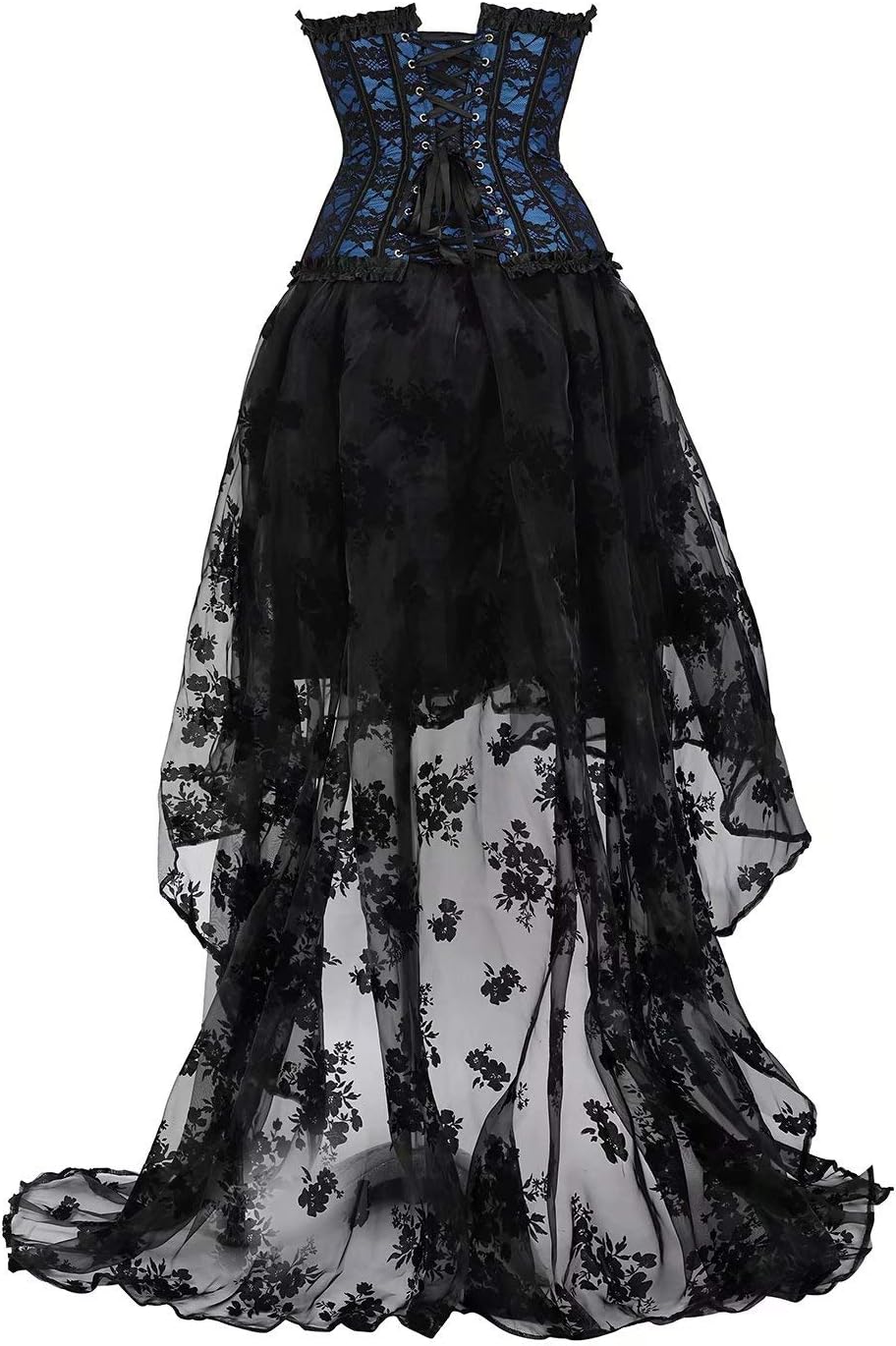 Vollbrust Kleid Corsage Bustier Korsett Kleider Spitze lang asymmetrisch Rock tüllrock Halloween XXS