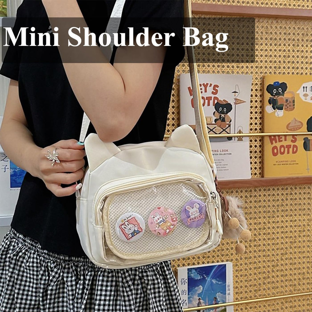 Kleine Ita Messenger Tasche für Damen, Kawaii Crossbody Tasche mit transparentem Pins Display-Fenste