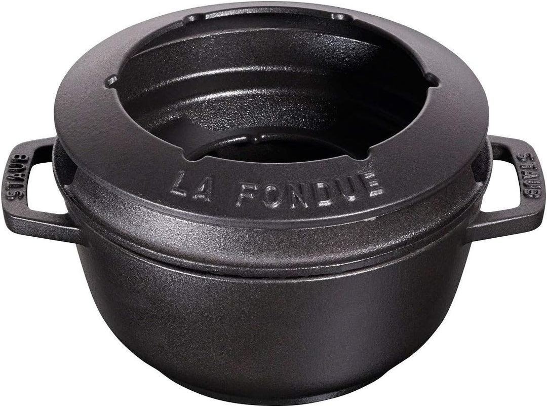 STAUB Fondue Set mit 6 Gabeln, Geeignet für Käse- Schoko- und Fleisch-Fondue, Gusseisen, 18 cm, Schw
